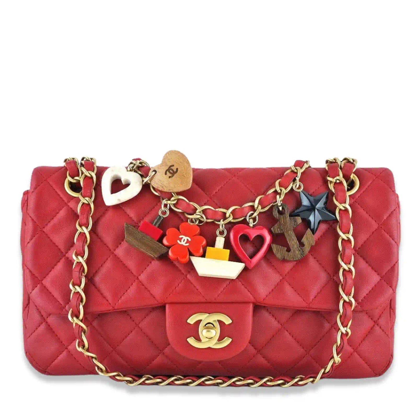 CHANEL RED LAMBSKIN CLASSIC FLAP BAG