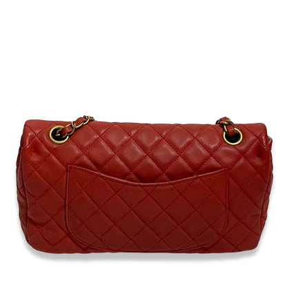 CHANEL RED LAMBSKIN CLASSIC FLAP BAG