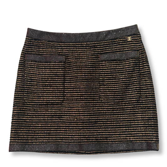 CHANEL TWEED BLACK MIDI SKIRT