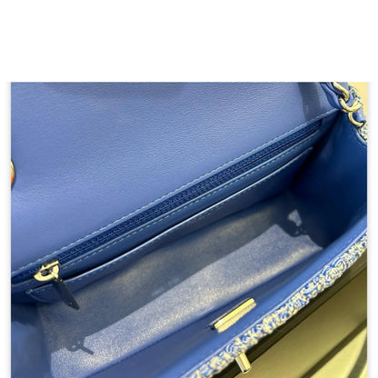 CHANEL BLUE TWEED SMALL CLASSIC FLAP BAG