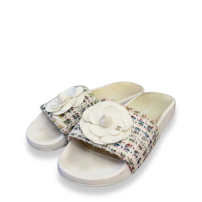 CHANEL WHITE TWEED SANDALS