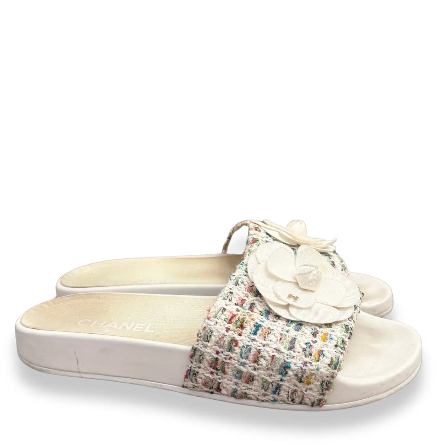 CHANEL WHITE TWEED SANDALS