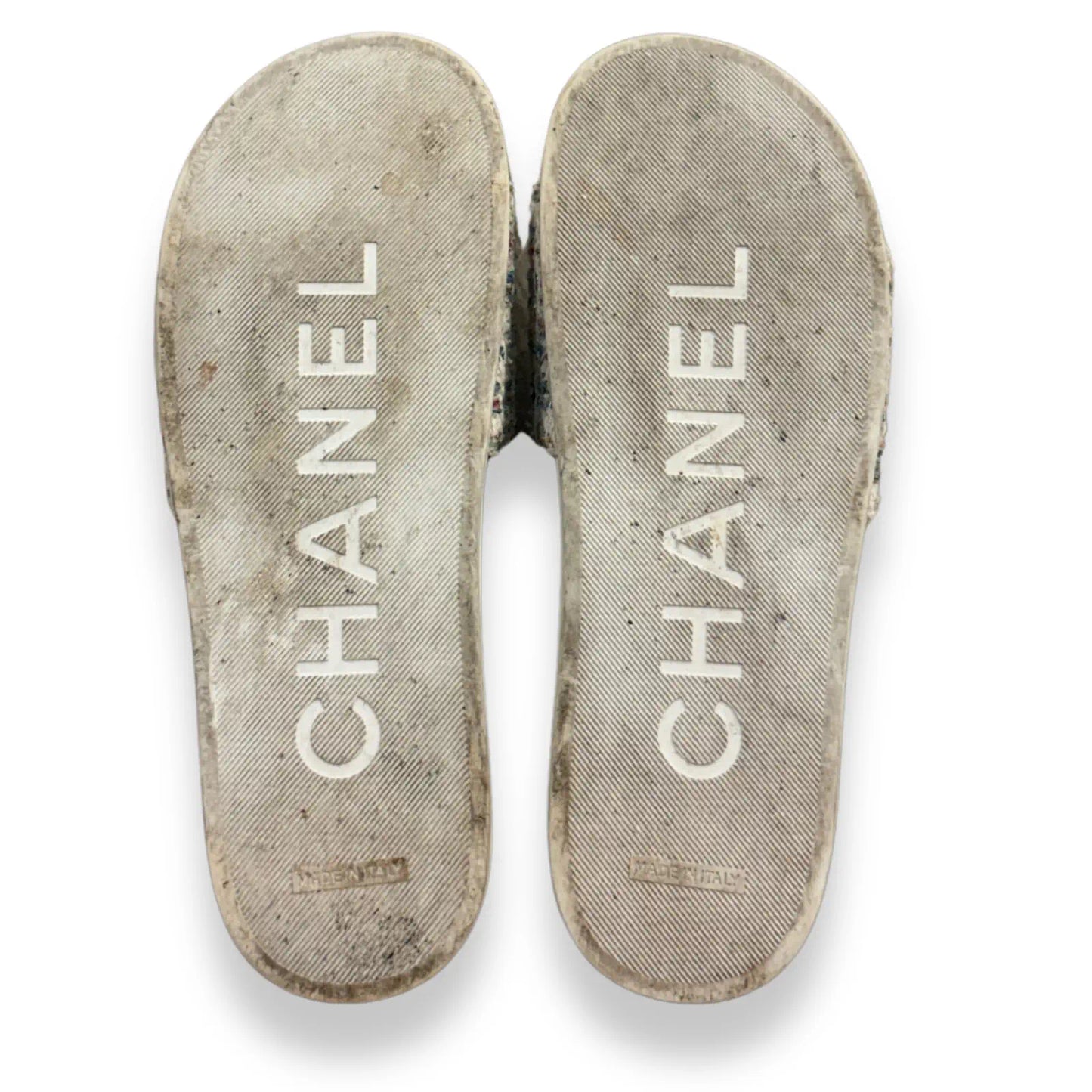 CHANEL WHITE TWEED SANDALS