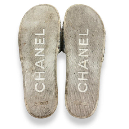 CHANEL WHITE TWEED SANDALS