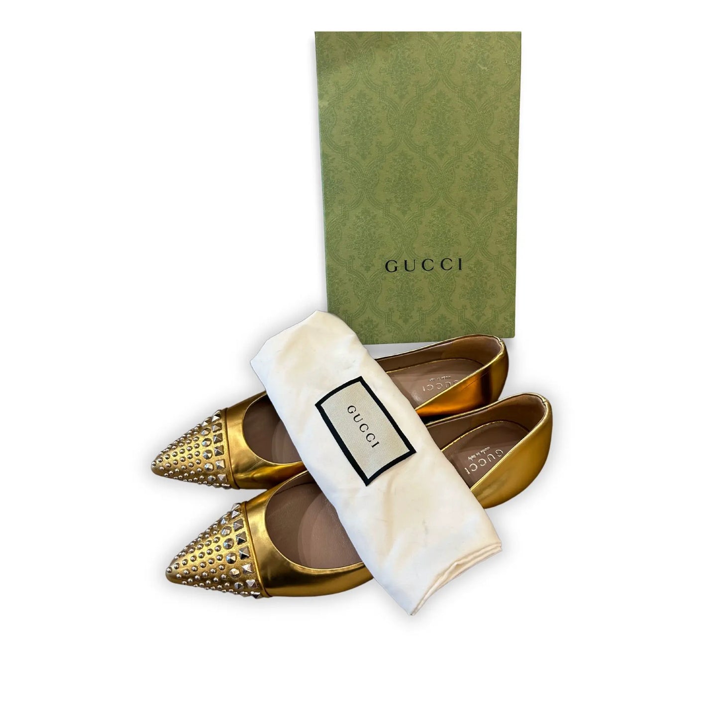 GUCCI GOLD LEATHER BALLET FLATS