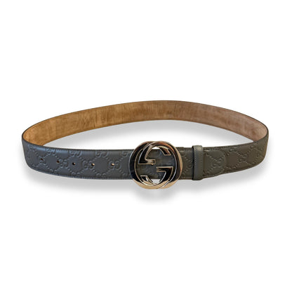 GUCCI GREY GG LEATHER BELT