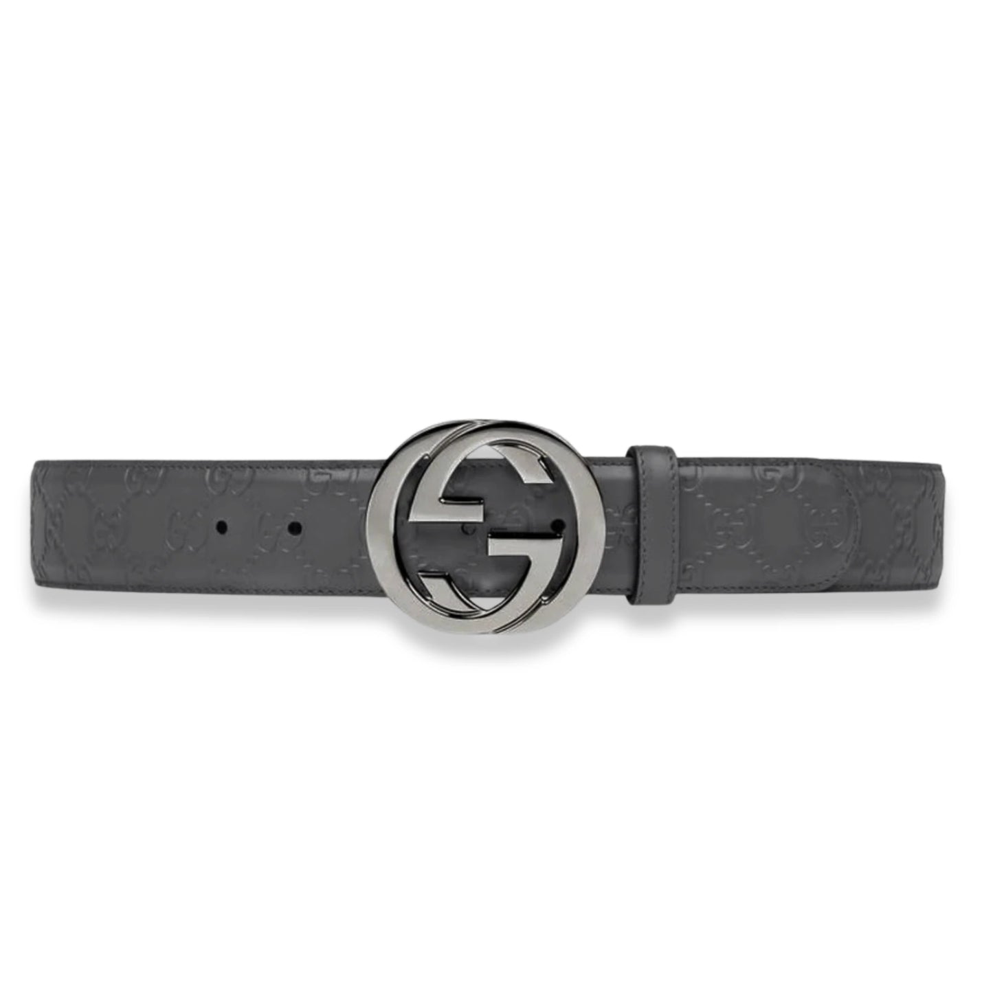 GUCCI GREY GG LEATHER BELT