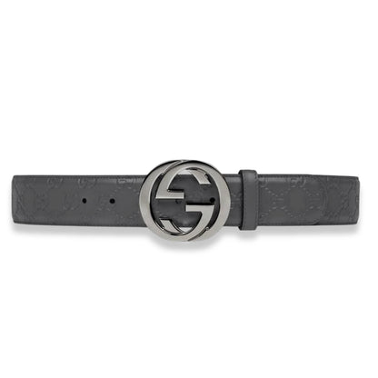 GUCCI GREY GG LEATHER BELT