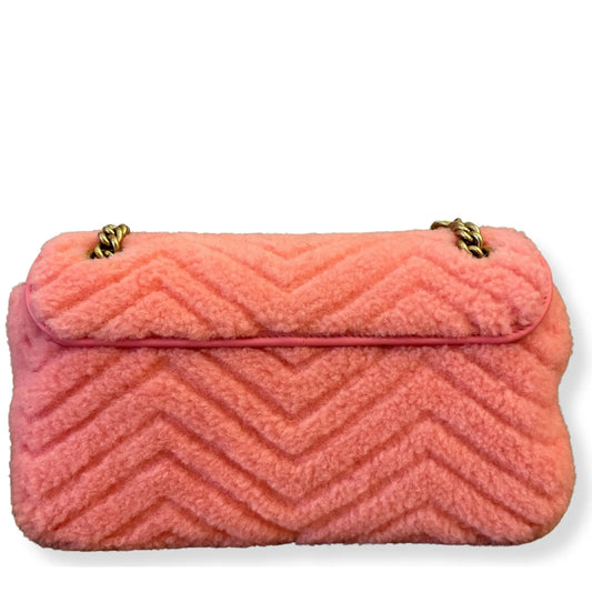 GUCCI SHEARLING METALASSÉ MARMONT PINK BAG