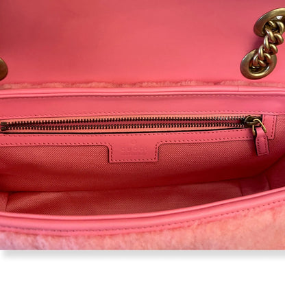 GUCCI SHEARLING METALASSÉ MARMONT PINK BAG