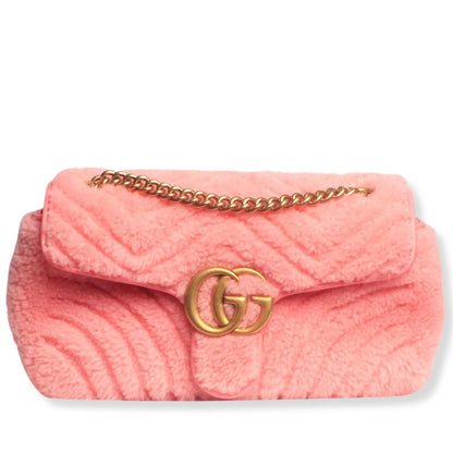 GUCCI SHEARLING METALASSÉ MARMONT PINK BAG
