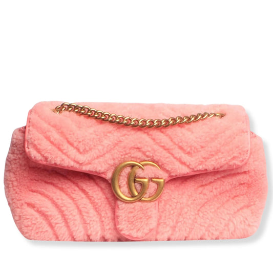 GUCCI SHEARLING METALASSÉ MARMONT PINK BAG