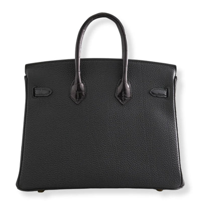 HERMÈS BIRKIN 25 TOUCH BLACK TOGO & CROC LEATHER BAG