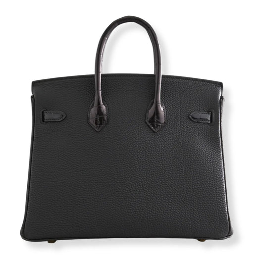 HERMÈS BIRKIN 25 TOUCH BLACK TOGO & CROC LEATHER BAG