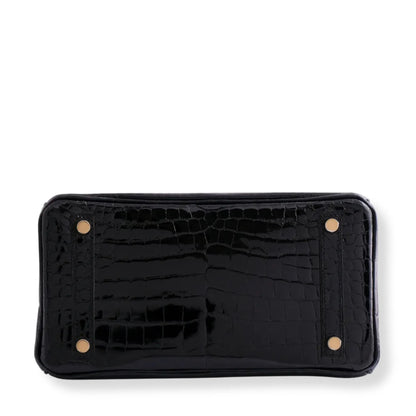 HERMÈS BIRKIN 25 BLACK SHINY CROC LEATHER BAG
