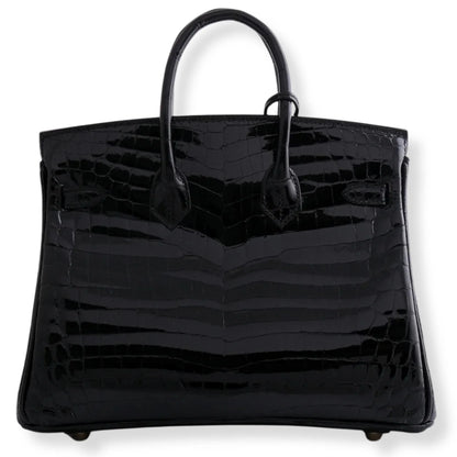 HERMÈS BIRKIN 25 BLACK SHINY CROC LEATHER BAG