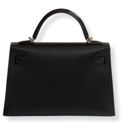 HERMÈS MINI KELLY TOUCH BLACK EPSOM & CROC LEATHER BAG
