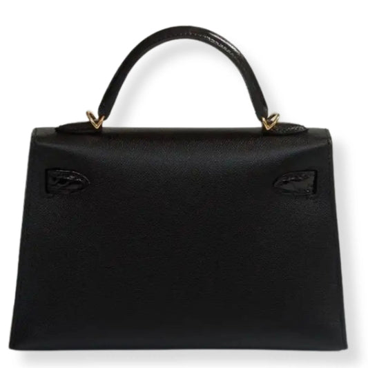 HERMÈS MINI KELLY TOUCH BLACK EPSOM & CROC LEATHER BAG