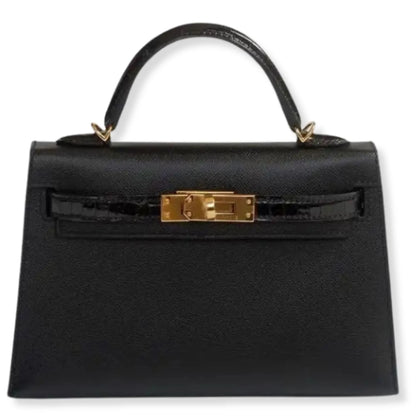 HERMÈS MINI KELLY TOUCH BLACK EPSOM & CROC LEATHER BAG