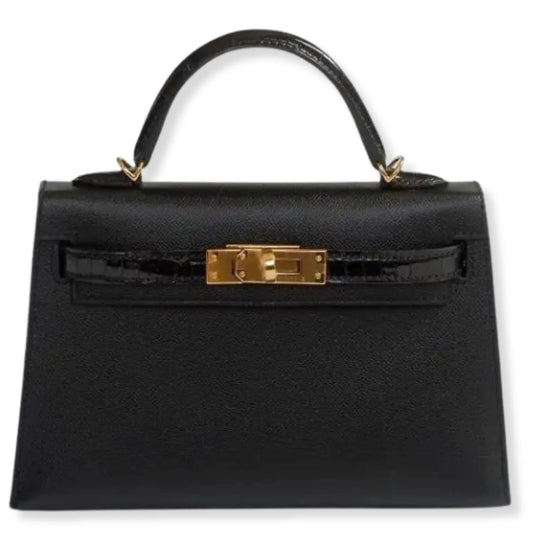 HERMÈS MINI KELLY TOUCH BLACK EPSOM & CROC LEATHER BAG
