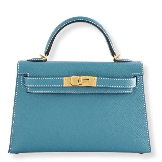 HERMÈS MINI KELLY BLUE JEAN EPSOM LEATHER BAG