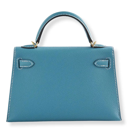 BOLSO HERMÈS MINI KELLY DE PIEL EPSOM AZUL VAQUERO