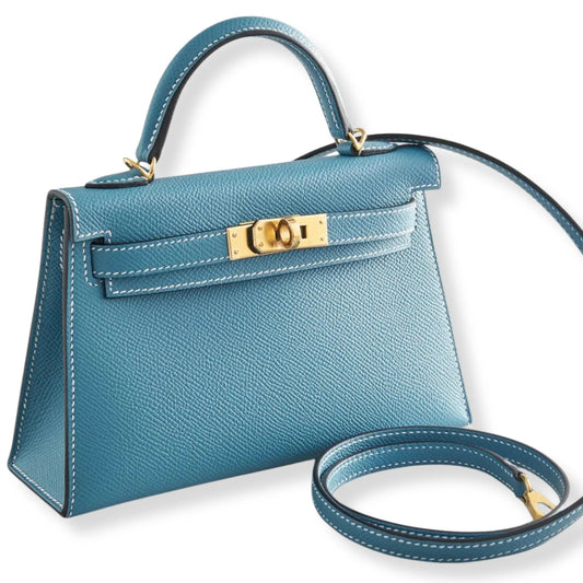 HERMÈS MINI KELLY BLUE JEAN EPSOM LEATHER BAG