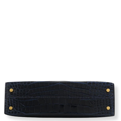 HERMÈS MINI KELLY BLUE MARINE SHINY ALLIGATOR LEATHER BAG