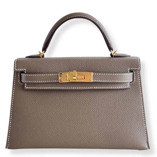 HERMÈS MINI KELLY ETOUPE EPSOM LEATHER BAG