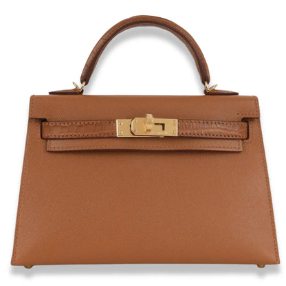 HERMÈS MINI KELLY GOLD ALLIGATOR LEATHER BAG