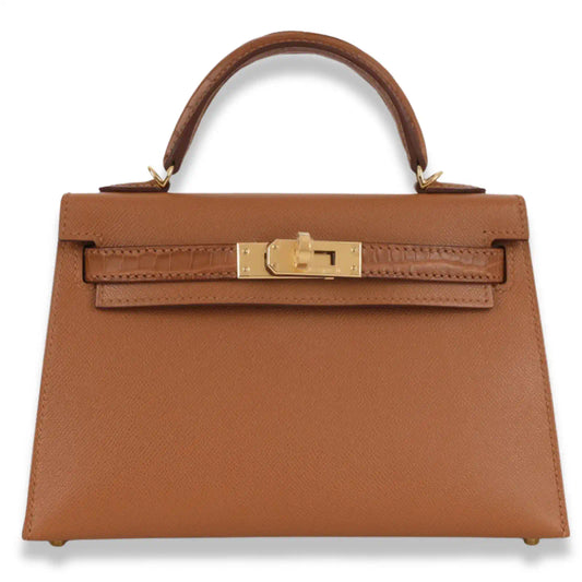 HERMÈS MINI KELLY GOLD ALLIGATOR LEATHER BAG
