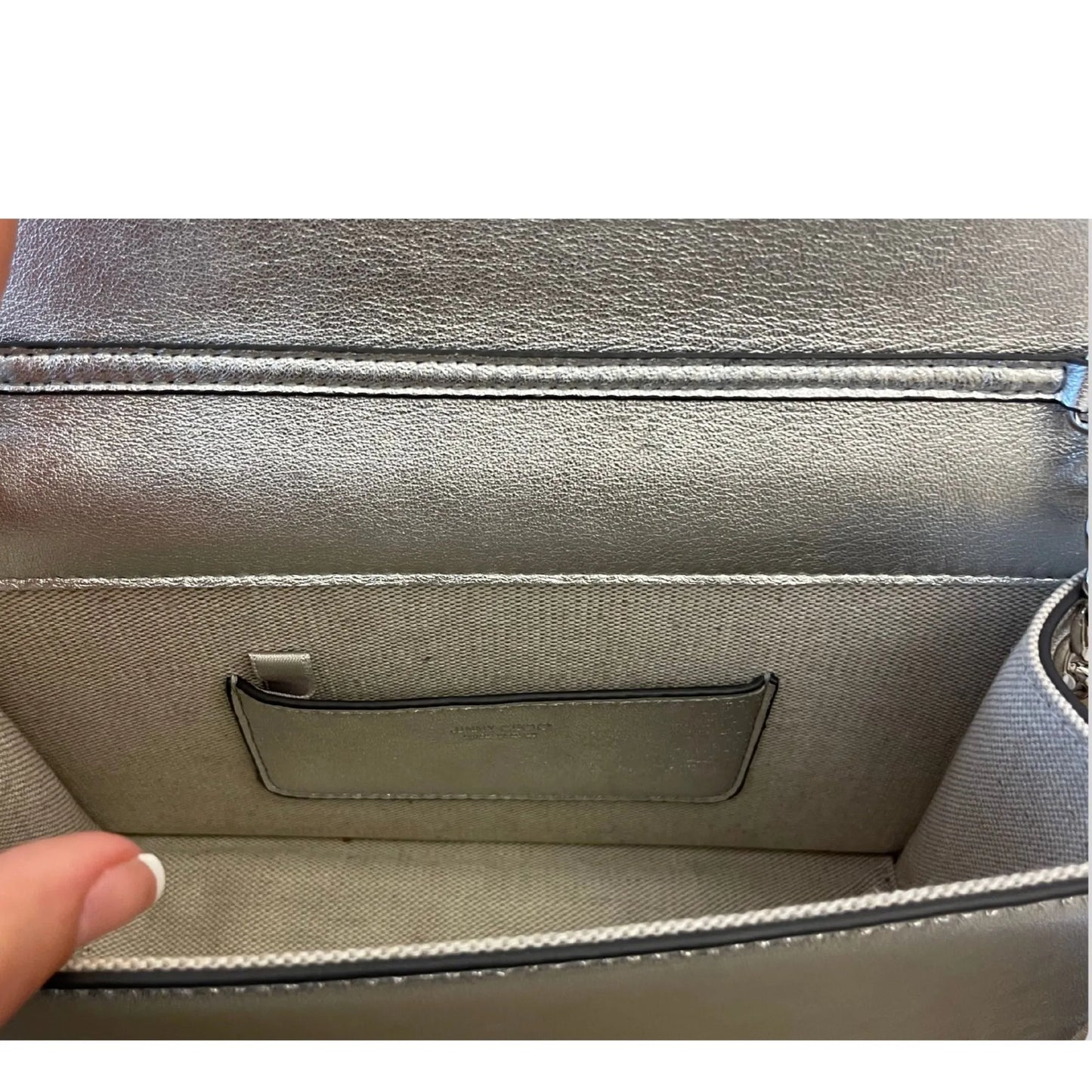 JIMMY CHOO KALINA SILVER CROSS BODY BAG