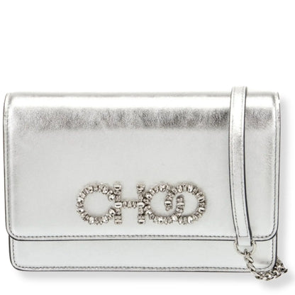 JIMMY CHOO KALINA SILVER CROSS BODY BAG