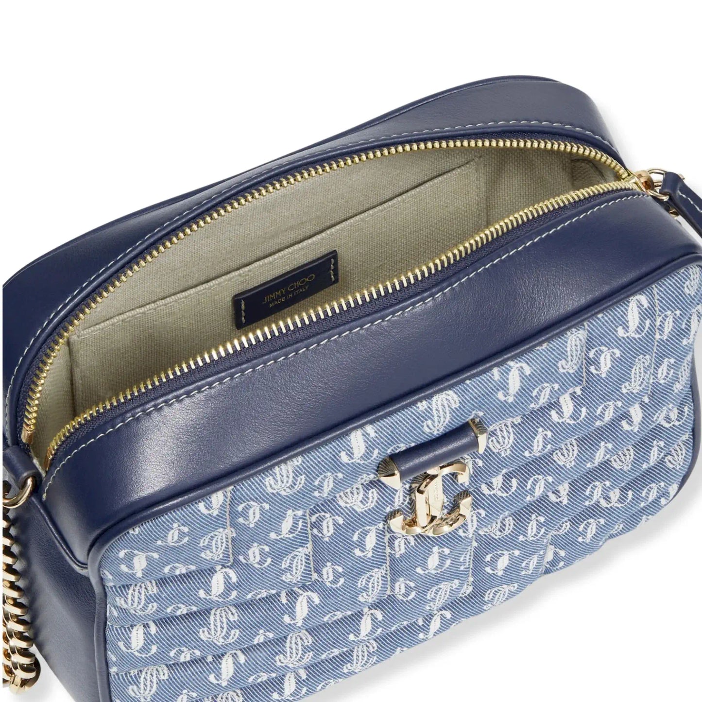 JIMMY CHOO VARENNE BLUE DENIM CAMERA BAG