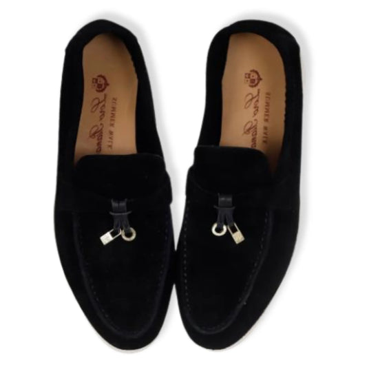 MOCASINES NEGROS CON ENCANTOS DE VERANO DE LORO PIANA