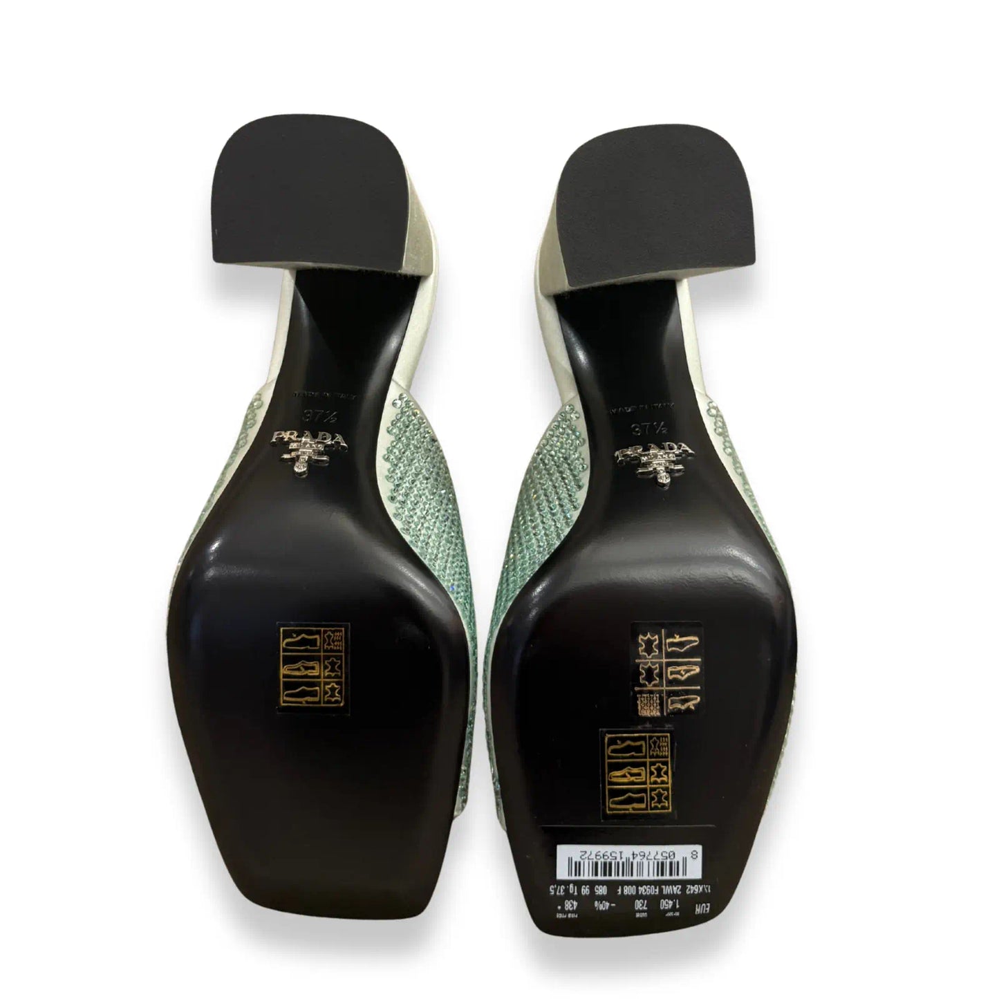 PRADA HIGH-HEELED CRYSTAL SATIN SLIDES