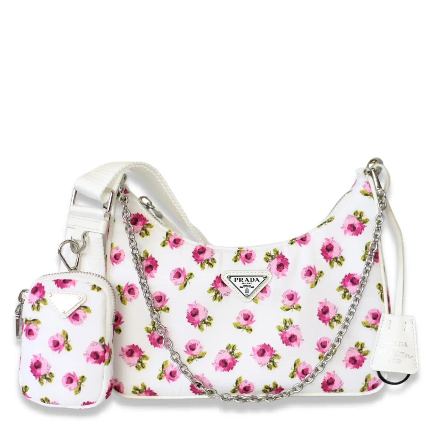 PRADA HOBO TESSUTO MINI PINK AND WHITE FLOWER BAG