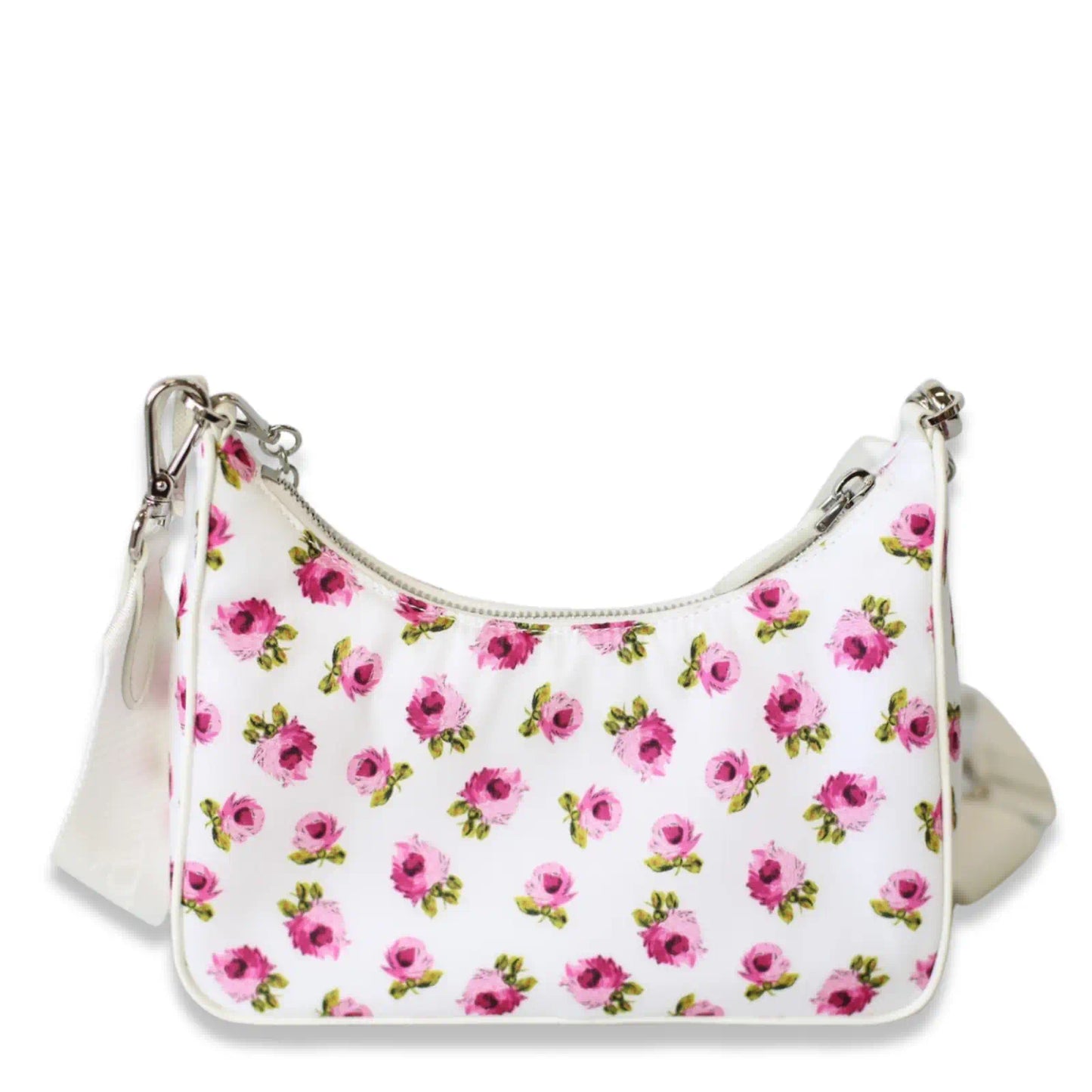 PRADA HOBO TESSUTO MINI PINK AND WHITE FLOWER BAG