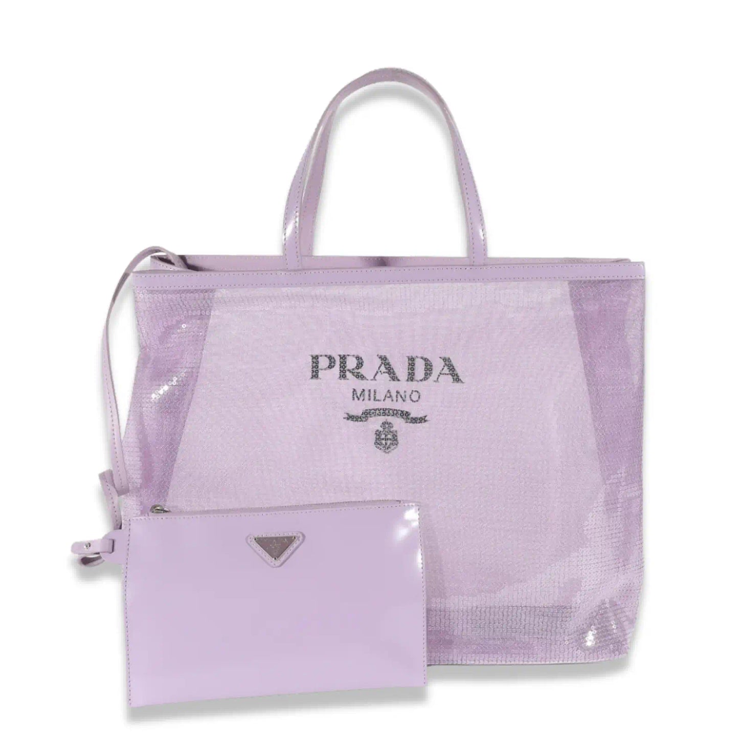 PRADA PURPLE SEQUINS LOGO TOTE BAG