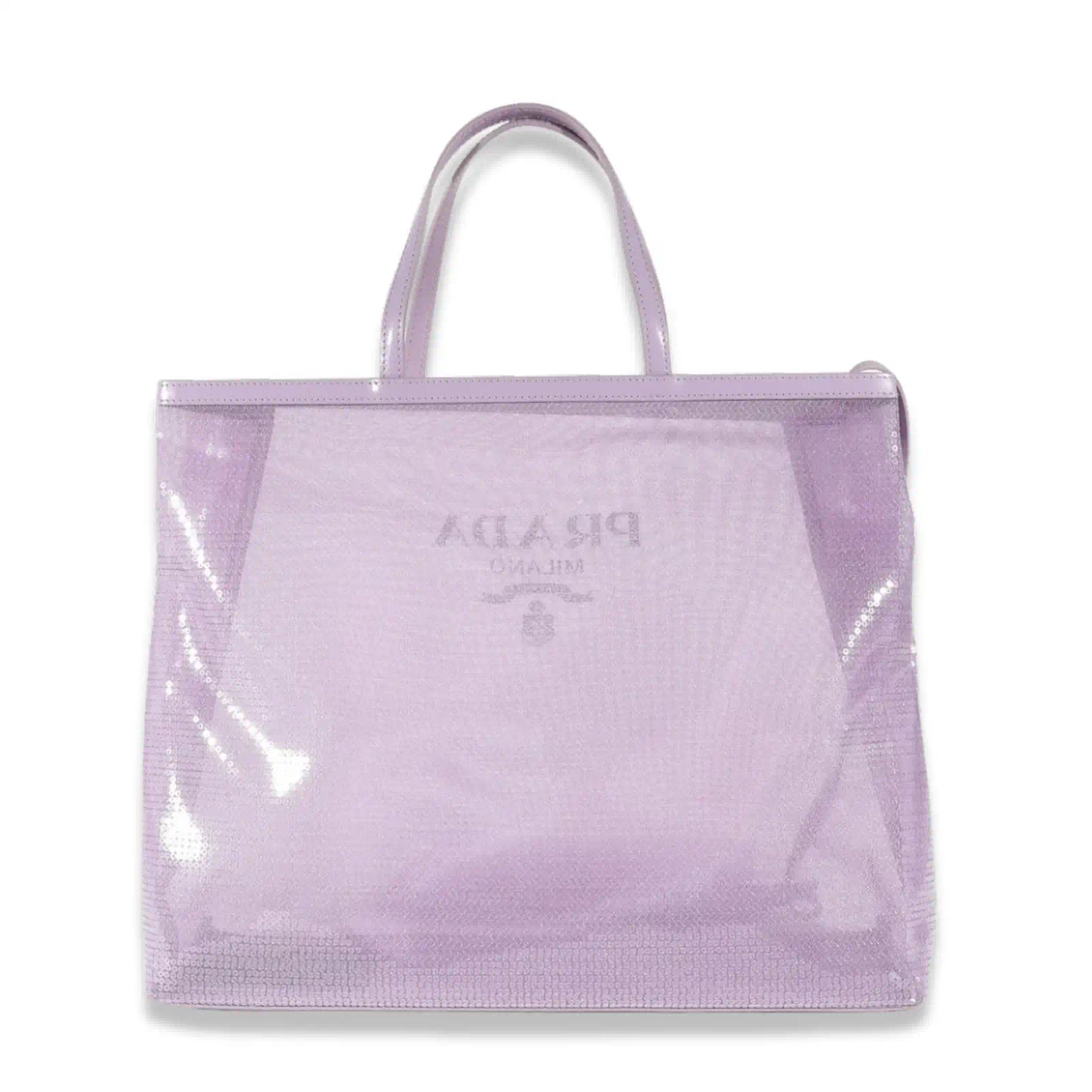PRADA PURPLE SEQUINS LOGO TOTE BAG