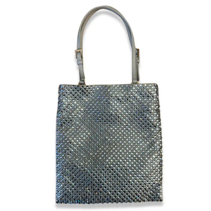 PRADA BLUE SATIN CRYSTAL TOTE BAG