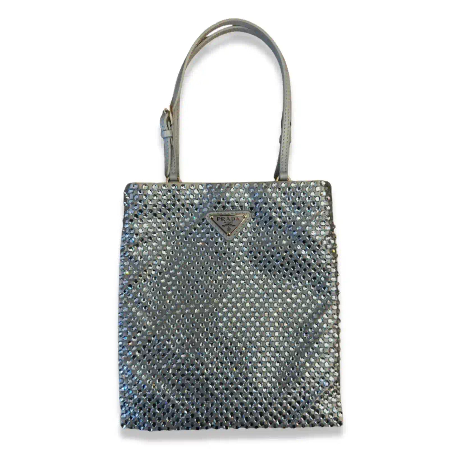 PRADA BLUE SATIN CRYSTAL TOTE BAG
