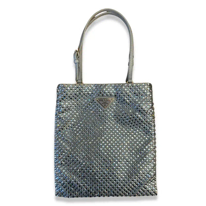PRADA BLUE SATIN CRYSTAL TOTE BAG