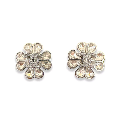PENDIENTES DE FLOR DE CRISTAL CC DE PLATA DE CHANEL