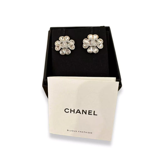 PENDIENTES DE FLOR DE CRISTAL CC DE PLATA DE CHANEL