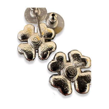 PENDIENTES DE FLOR DE CRISTAL CC DE PLATA DE CHANEL