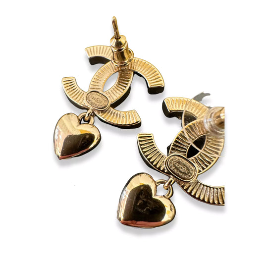 CHANEL CC HEART CRYSTALS & METAL EARRINGS