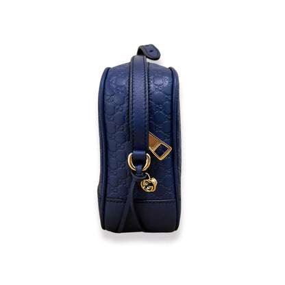 GUCCI BLUE LEATHER MICROGUCCISSIMA MINI BREE MESSENGER BAG
