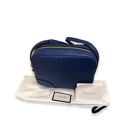 GUCCI BLUE LEATHER MICROGUCCISSIMA MINI BREE MESSENGER BAG