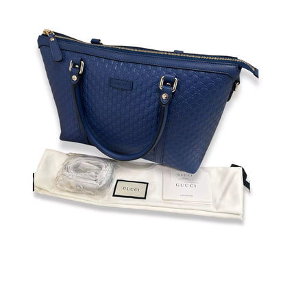 GUCCI BLUE LEATHER MICROGUCCISIMO ABBEY BAG